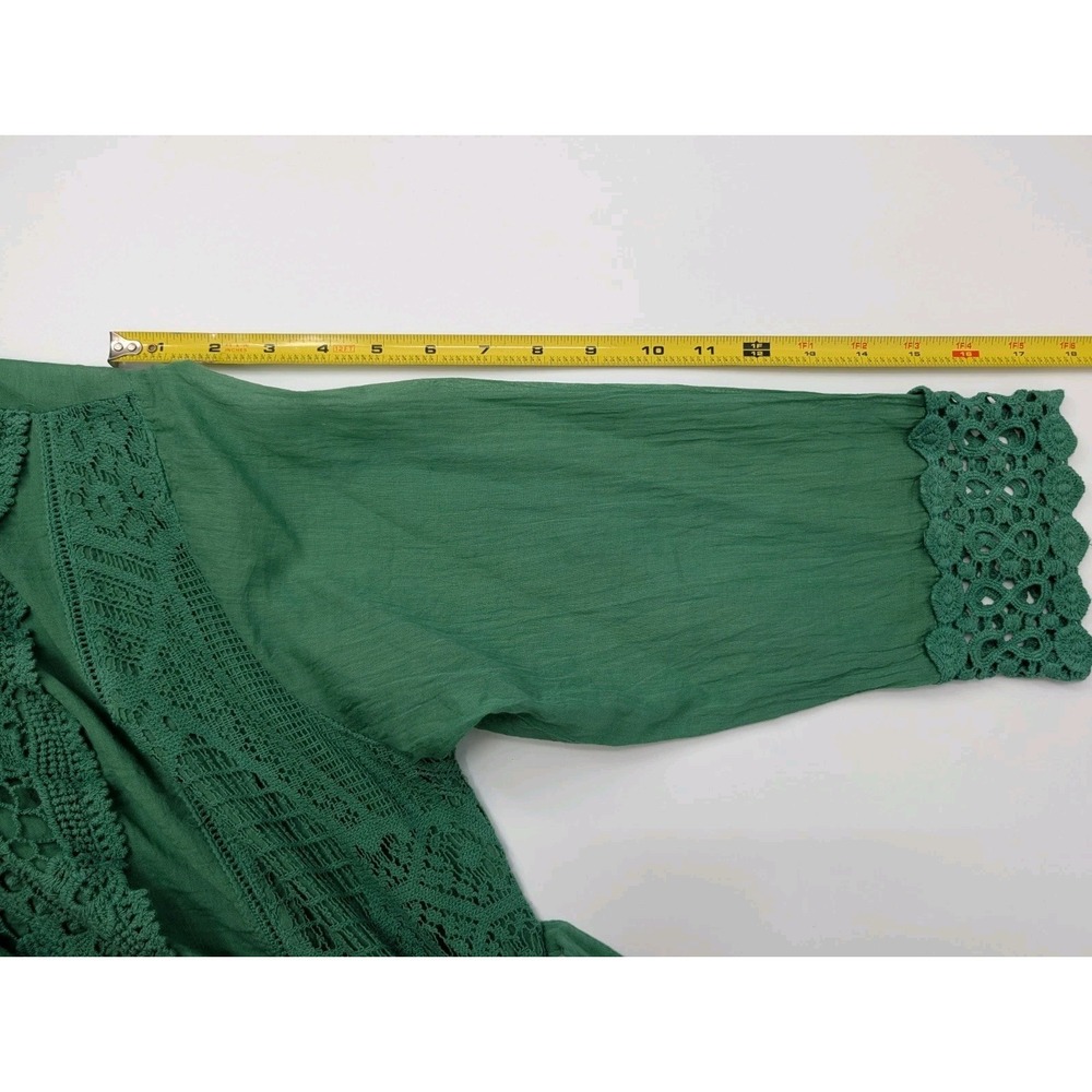 Boho Green Sheer Embroidered Crochet Tunic Top Size XL Cotton Lightweight - Picture 5 of 7